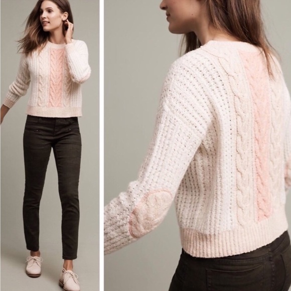 Anthropologie Sweaters - Anthropologie Sleeping in Snow Cable Knit Sweater Size M